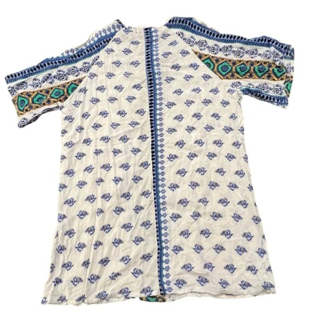 Reborn Blouse Womens Short Sleeve Floral Boho Tunic Pullover Slit Shoulder‎ MED